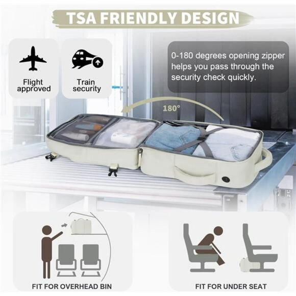 Airline approved large travel backpack carry on personal item bag for women beig - Picture 4 of 7